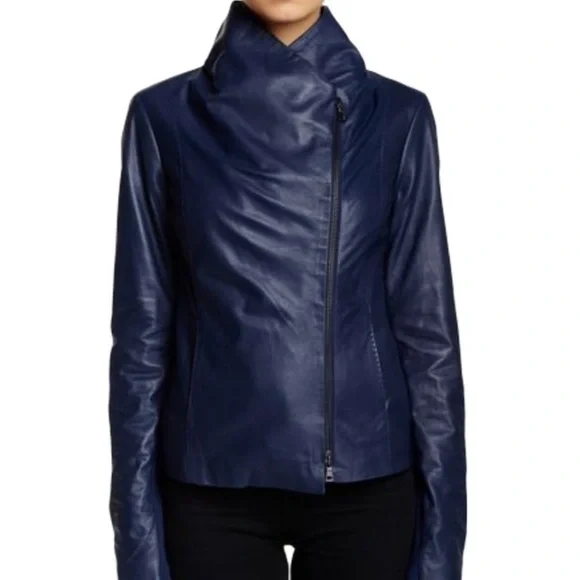 Vince Lambskin Leather Scuba Draped Moto Jacket - Picture 3 of 16